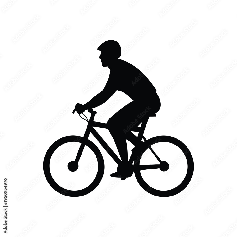 Fototapeta premium Cyclist Silhouette on Plain White Background
