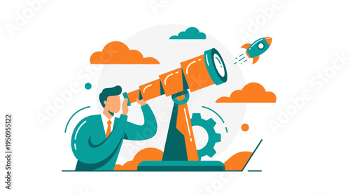 Man see rocket in sky for work aim plan goal high rise fast up top