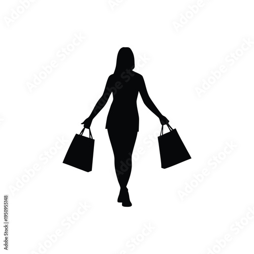 Dynamic silhouette of a woman carrying shopping bags