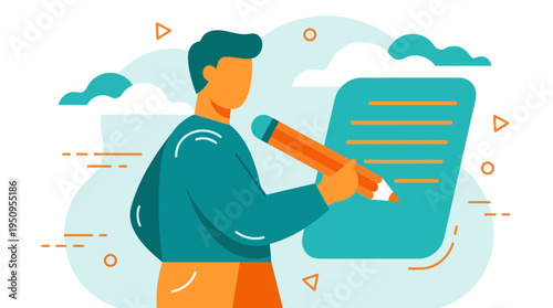 A professional business consultant writing important notes on a document with a large pencil for work