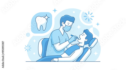 Male Dentist In Medical Clinic Professional Oral Health Care And Teeth Cleaning For Patient Illustration Design