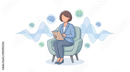 A pro girl doc in chair with pad brain icon and wave set art now
