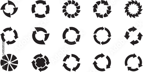 Collection of circular arrow icons in varying styles on transparent background silhouette