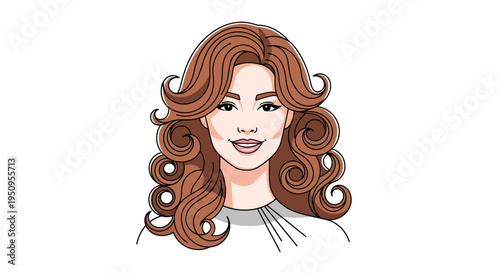 Portrait of a beautiful woman with voluminous wavy brown hair and a friendly smile