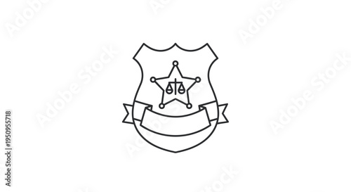 Police Badge Icon with Scales of Justice and Ribbon - Law Enforcement Symbol