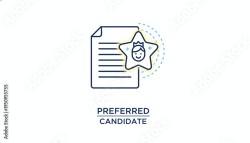 Preferred Candidate Icon: Star with Person and Document, Recruitment Concept