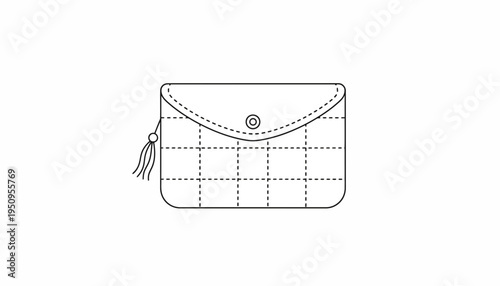 Quilted Clutch Bag with Tassel and Snap Closure - Line Art Icon