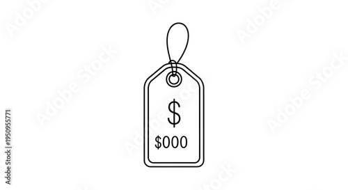 Price Tag Icon with Dollar Sign and Zero Amount - Minimalist Design