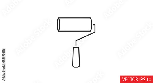 Paint Roller Icon, Simple Line Art Illustration of a Painting Tool