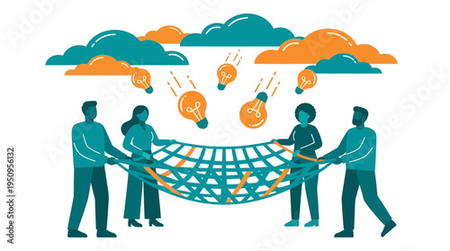 Team of four users catch light bulb with net to win a new big idea now