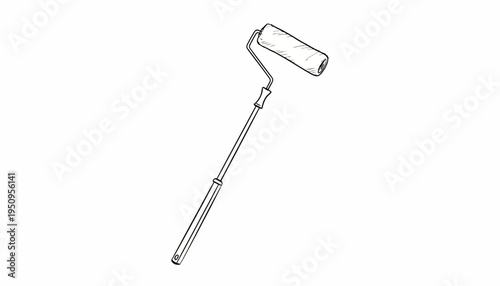 Paint Roller with Extendable Handle - Line Art Drawing