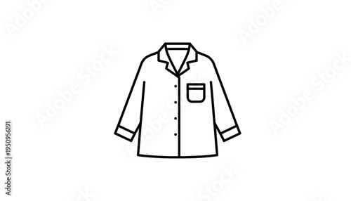 Pajama shirt icon, simple line drawing of sleepwear top with pocket and collar