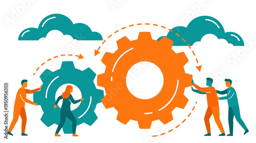 Team work hard turn big gear fast push pull win goal now best aid unit