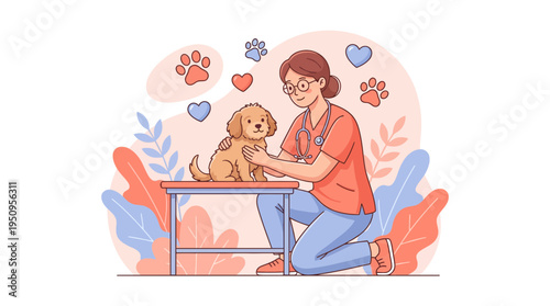 A vet and a dog at a pet clinic for a check up and medical care