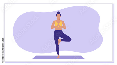 Healthy young woman practicing yoga tree pose for balance mind body spirit wellness health fitness lifestyle exercise workout zen