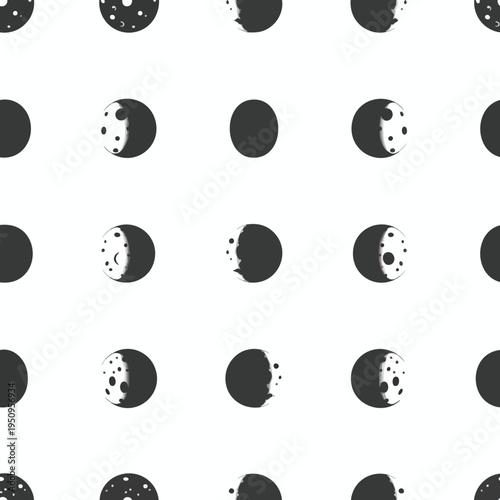 A seamless pattern of various moon phases, from full to crescent, with craters