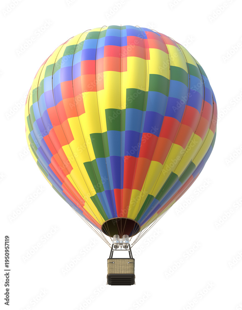 Fototapeta premium Colorful Rainbow Hot Air Balloon with Checkered Pattern on White Background 3D Render