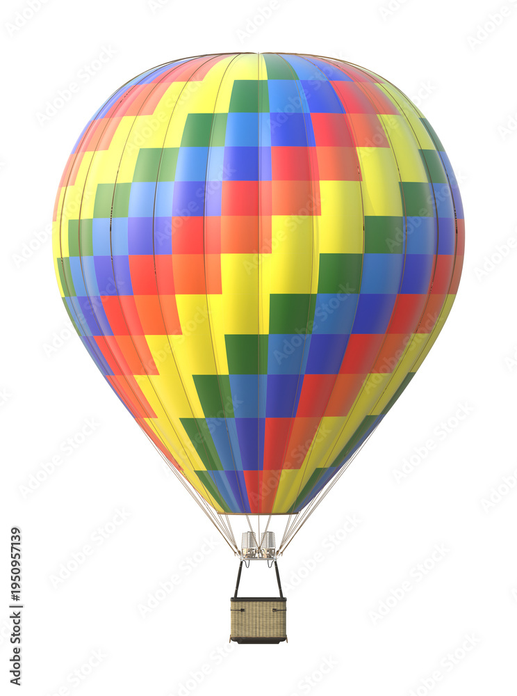 Fototapeta premium Colorful Rainbow Hot Air Balloon with Checkered Pattern on White Background 3D Render