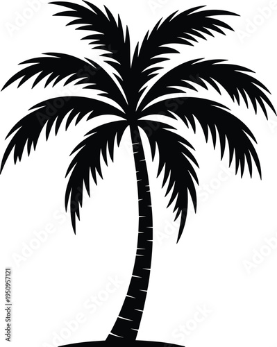 Black palm tree silhouette vector illustration isolated on white background, tropical beach plant icon, summer nature design element graphic