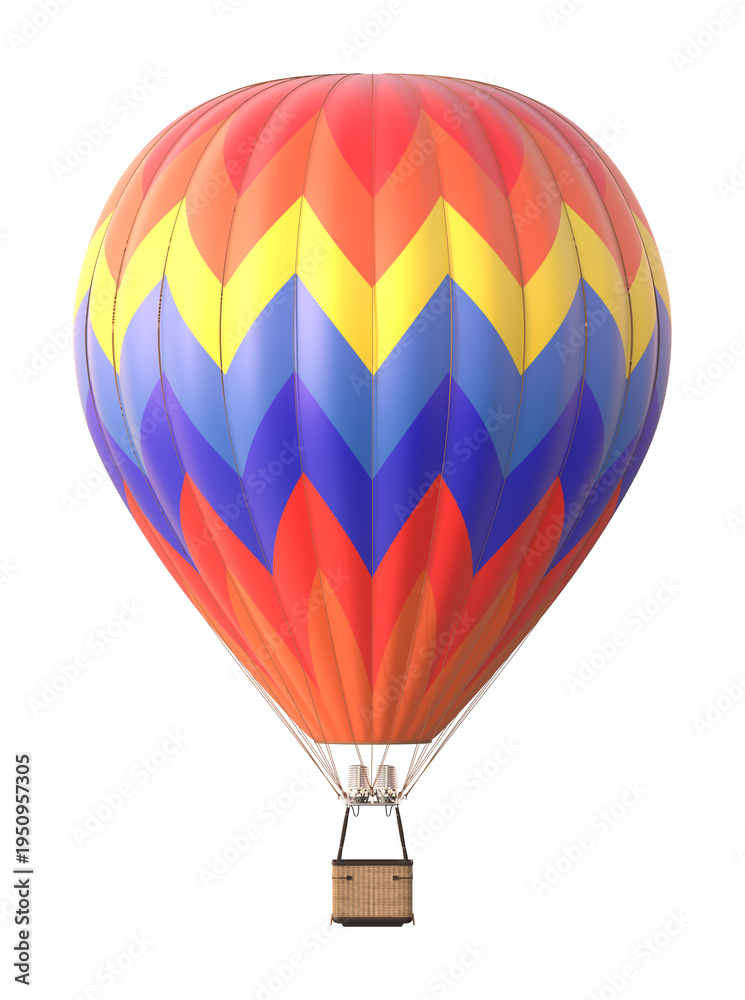 Fototapeta premium Colorful Hot Air Balloon with Chevron Pattern on White Background 3D Render