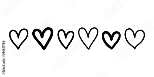 Black hearts in a row on white background heart shapes outline hearts 