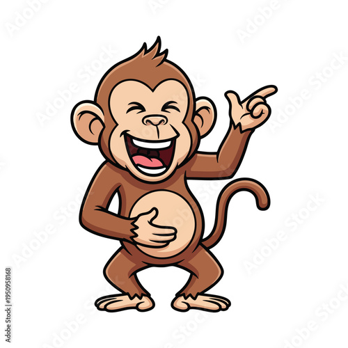 Cartoon monkey laughing and pointing finger while holding stomach