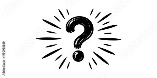 Black question mark with radiating lines white background symbol