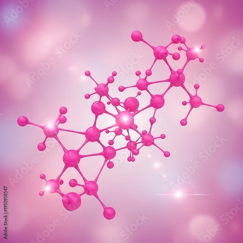 Three dimensional rendering of a complex molecular structure against a soft pink gradient background