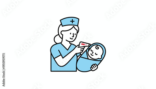 Nurse checking baby's temperature with thermometer, healthcare concept