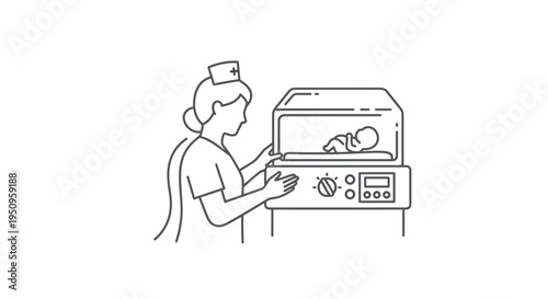 Nurse Caring for Newborn Baby in Incubator, Neonatal Intensive Care Unit