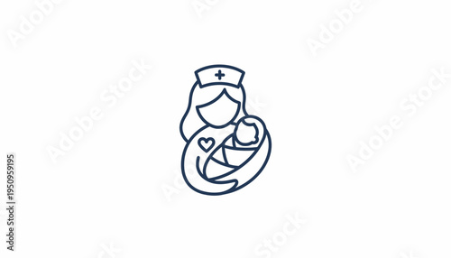 Nurse holding a baby icon, healthcare symbol, maternal care, new life, medical assistance