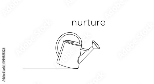 Nurture Concept: Minimalist Line Art of Watering Can and Word "Nurture"
