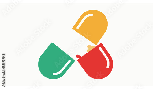 Minimal Open Capsule Medicine Icon Flat Vector Pharmaceutical Symbol Isolated on White