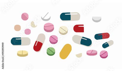 Colorful Medicine Capsules With Pellets Vector Pharmaceutical Illustration Isolated on White