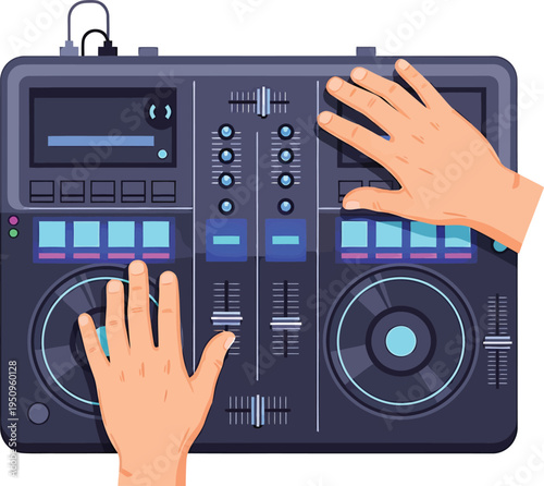 Hand holding a retro radio and an old audio cassette tape recorder player with black stereo electronic equipment isolated on a white background