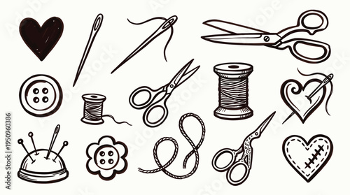 Hand Drawn Sewing and Tailoring Icons Set