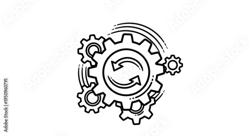 Gears with circular arrow symbol.