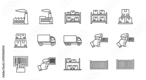 Icons of industrial and transport objects.
