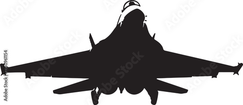 Silhouette of a modern military fighter jet in flight.