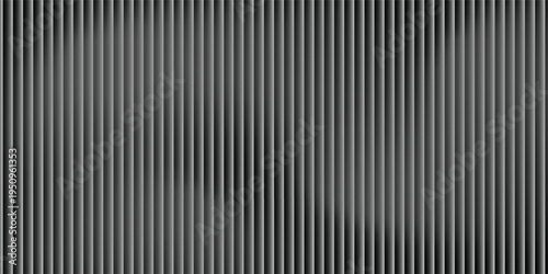 Glass background with silver ribbed effect and abstract 3D line pattern. Modern gray panel design for wall or window, adding light reflection and stylish texture to architecture.