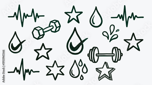 Hand drawn fitness and health icons set