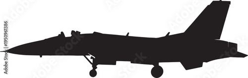 Silhouette of a modern military jet aircraft in flight position with landing gear down