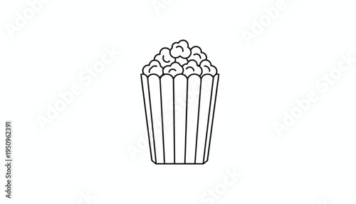 Minimalist Outline of Popcorn in a Striped Bucket, Isolated on White Background