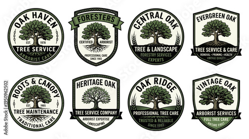Vintage Oak Tree Service Logo Set with Roots Arborist Badge Design