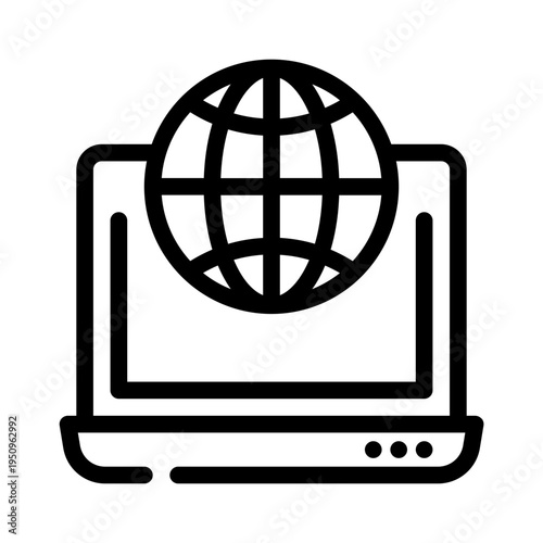 Globe on a laptop representing global internet access, ideal for technology blogs, websites, marketing materials, and international communication concepts.
