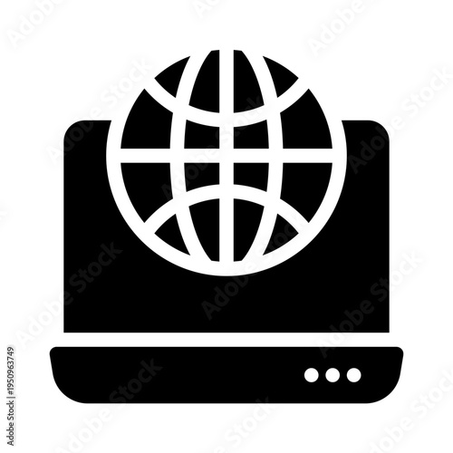 Globe on a laptop representing global internet access, ideal for technology blogs, websites, marketing materials, and international communication concepts.
