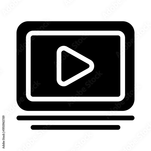 Video player icon displayed on a screen, perfect for technology presentations, website designs, and online video platforms. Elegant and modern.
