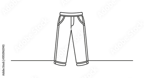 Minimalist line drawing of casual pants on a white background