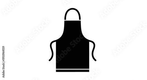 Black apron with neck strap.