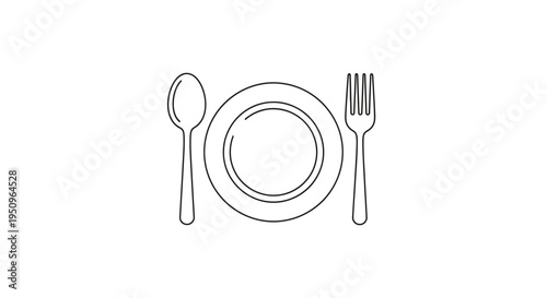 Minimalist Line Art: Plate, Fork, and Spoon - Simple Dining Icon